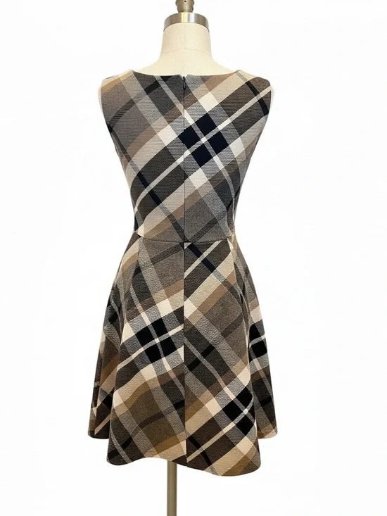 Burberry Sleeveless Plaid Midi Dress in Beige, Black and Brown - Picture 4 of 7